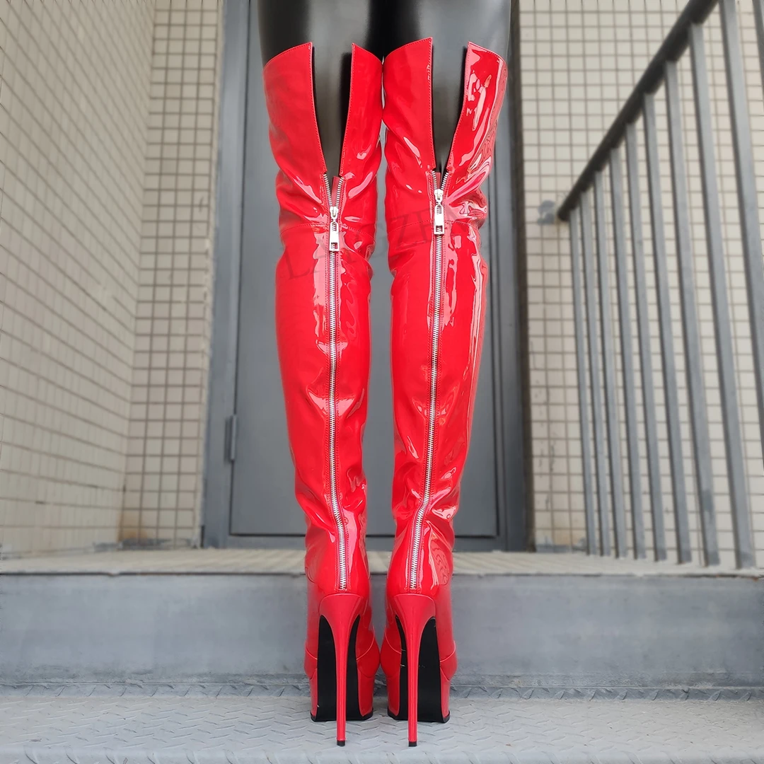 DOHBANER/женские лакированные ботинки на платформе сапоги выше колена молнии