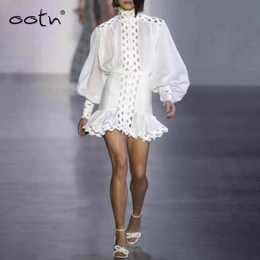 OOTN Белое Женское модное платье рубашка с длинным рукавом повседневное