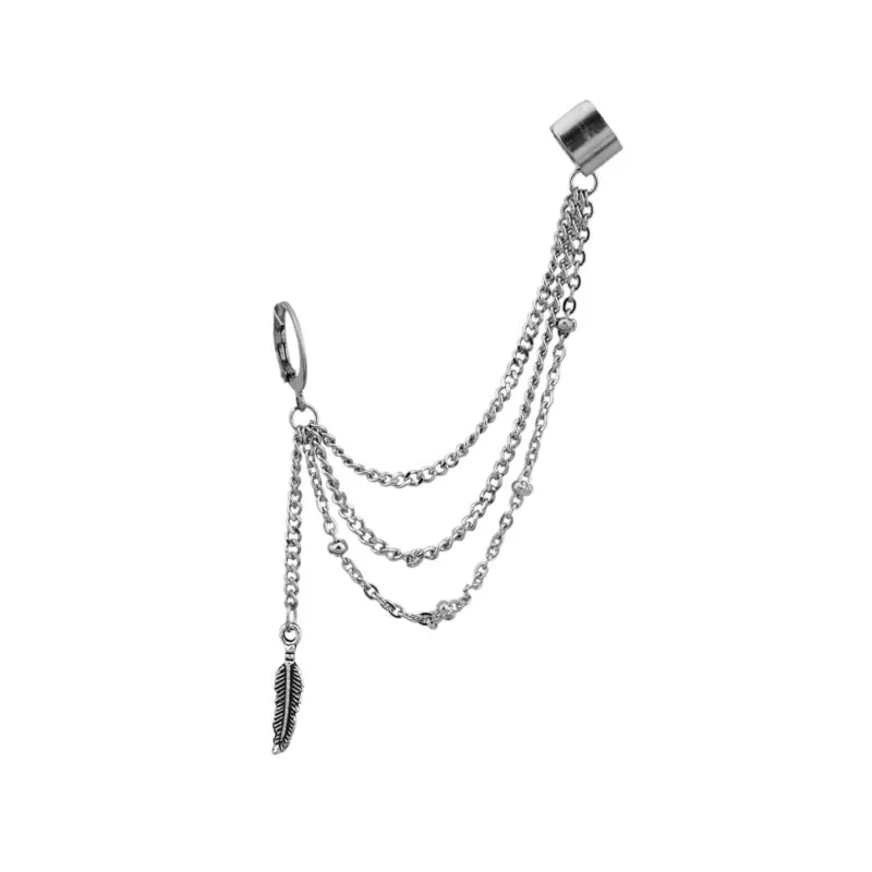 

Fashion Stainless Steel Chain Earrings for Men and Women Korean Feather Metal Leaves Single Pendant Accessories Wholesale