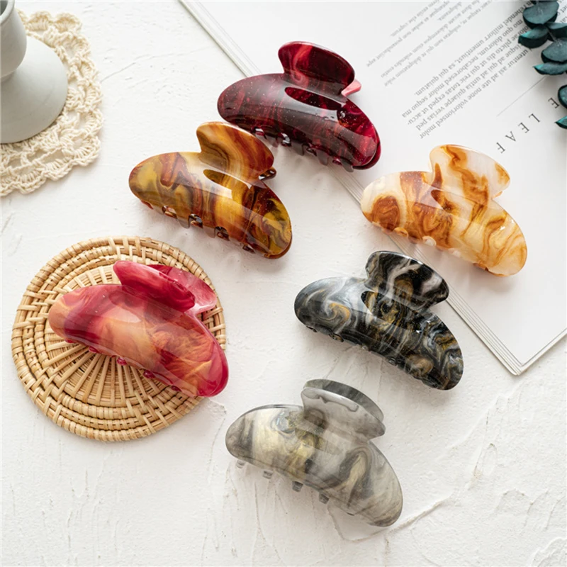 

Luxury Acrylic Hair Claws Starry Sky Marble Geometric Hairpins Women Makeup Hair Styling Tool Ponytail Hairgrip Hair Accessories