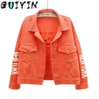 Женская джинсовая куртка с длинным рукавом, свободная черная короткая куртка из денима ярких цветов, Студенческая Повседневная куртка из денима, весна-осень 2021