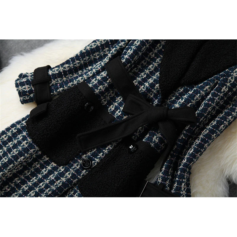 Runway Fashion Winter Tweed Woolen Jackets and Coats Women Elegant Lady Lace Up Vintage Long Wool Blend Overcoat Outerwear
