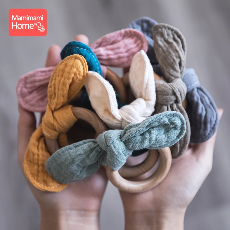 1 шт Детские деревянный Прорезыватель для зубов с заячьими ушками погремушка