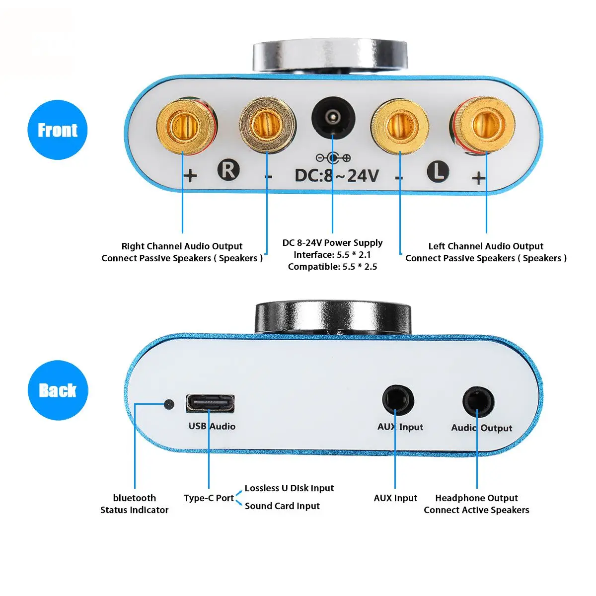 

400W 12V/24V 2 CH Mini Amplifier bluetooth 5.0 Speaker Digital Audio Power Class D HiFi Stereo USB Music Sound Card AMP Home Car