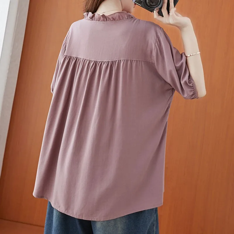 

Oversized Women Cotton Casual Blouses Shirts New Arrival 2021 Summer Vintage Simple Style Loose Comfortable Female Tops S2854