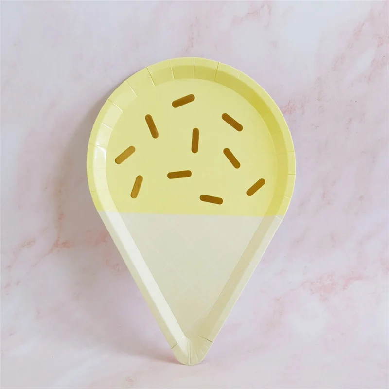 8pcs yellow plate Летняя Вечеринка пончик мороженое тема украшения для кексов тарелка сотовый флаг с мячом коробка конфет набор день рождения, детский душ вечерние поставки - Цвет: 8pcs yellow plate