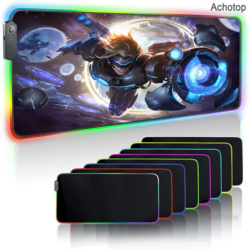 

Коврик для игровой мыши Ezreal RGB «Лига Легенд», большой игровой коврик для мыши, коврик для мыши XL, розовый игровой коврик для ПК 900x400, Настольны...
