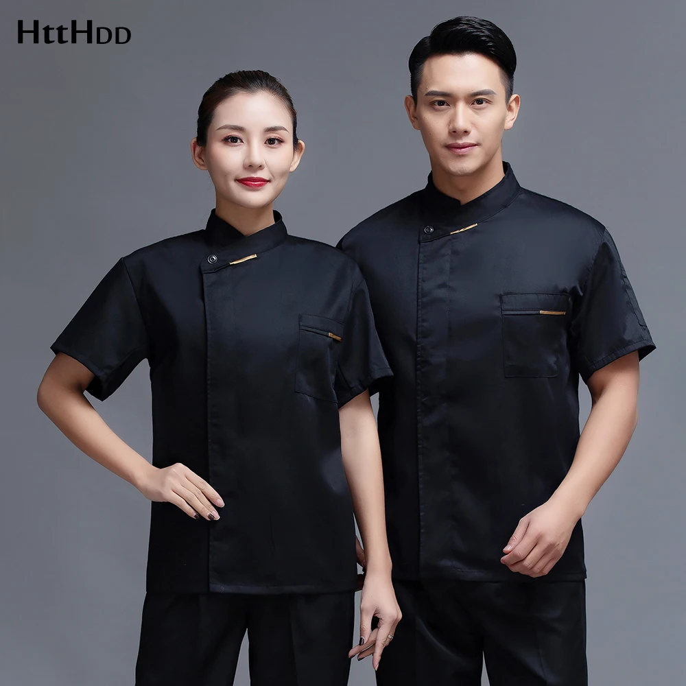 

Barber Waiter Chef Jacket Solid Color Chef Restaurant Uniform Shirt Women's Men's Short-sleeved Catering Service Chef Clothing