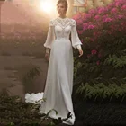 Пляжное шифоновое платье для невесты, кружевные свадебные наряды с аппликацией в стиле бохо, платья принцессы с длинным пышным рукавом для свадебной вечеринки на заказ