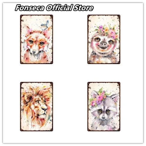 Милые животные жестяной знак Декор рандомная живопись металлическое ремесло |