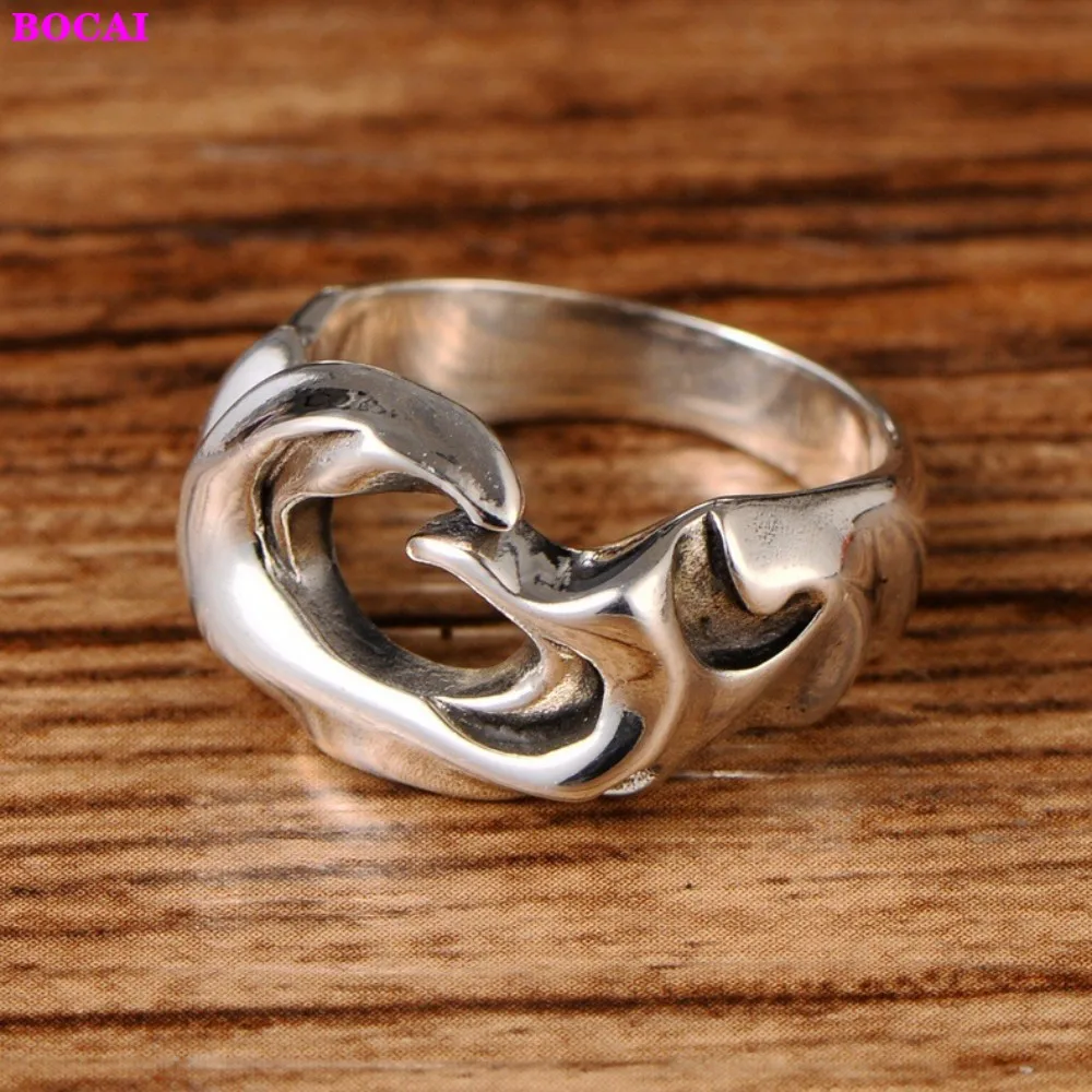 

S925 sterling silver men's and women's fashion personality wedge water chestnut pure silver men's ring Thai silver craft