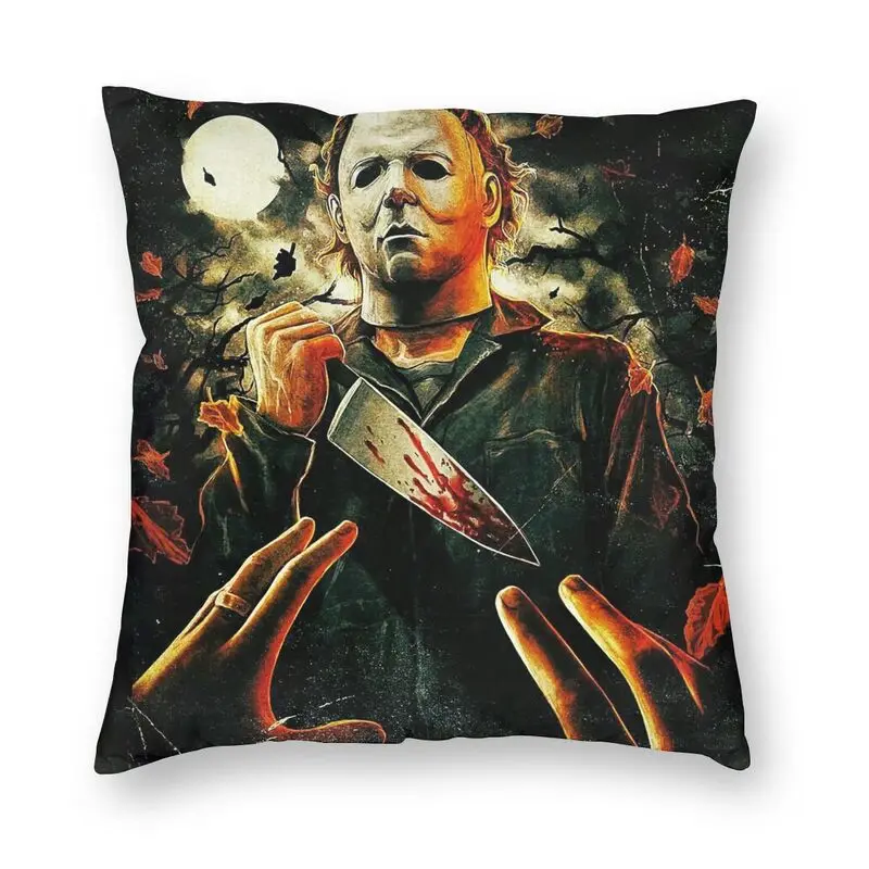 

Квадратная наволочка Майкла Майерса убийцы, домашний декор, подушки из фильма ужасов на Хэллоуин, декоративная подушка для автомобиля с дву...