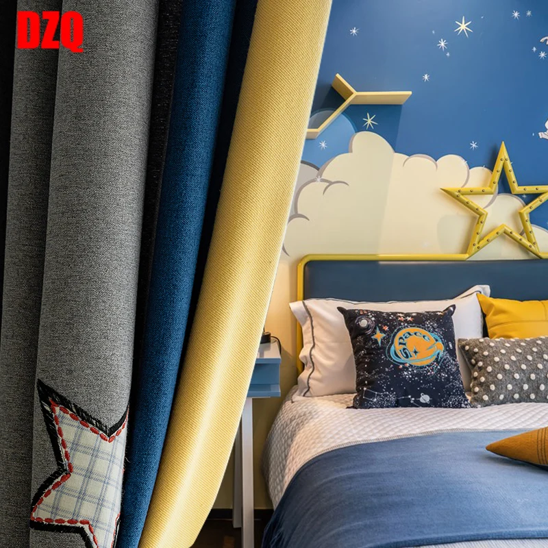 

Cartoon Children's Room Curtains for Boy's Bedroom Curtain Northern European Shading Two-Way Cartoon Star Pattern Curtain Cloth