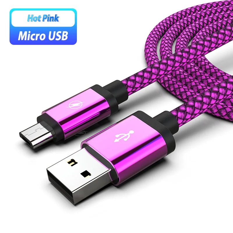 1/2/3 м Микро usb-кабель телефон Android Зарядное устройство кабель для зарядки Micro USB зарядка через usb провод шнур для Xiaomi Redmi 5 Plus iPhone 7 iPhone 6 6A S2 - Цвет: Hot Pink Cable Only
