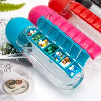 600ml portable 2 in 1 pill box water bottle clear plastic outdoor travel sports drinking bottles one week medical case drinkware