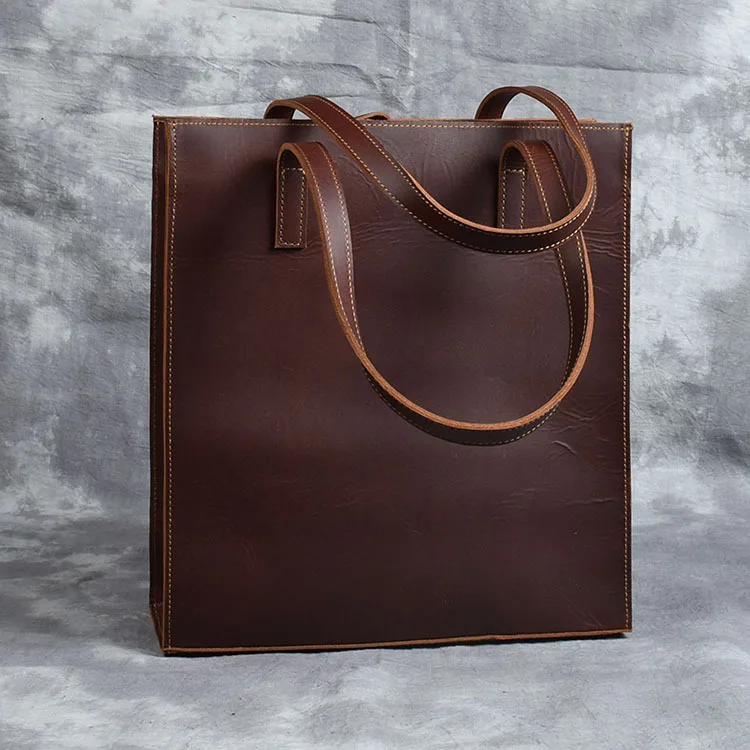 Brown-1 PNDME crazy horse, Воловья кожа, простая женская сумка-тоут, винтажные сумки из натуральной кожи, сумка на плечо, сумка для покупок для женщин - Цвет: Brown-1