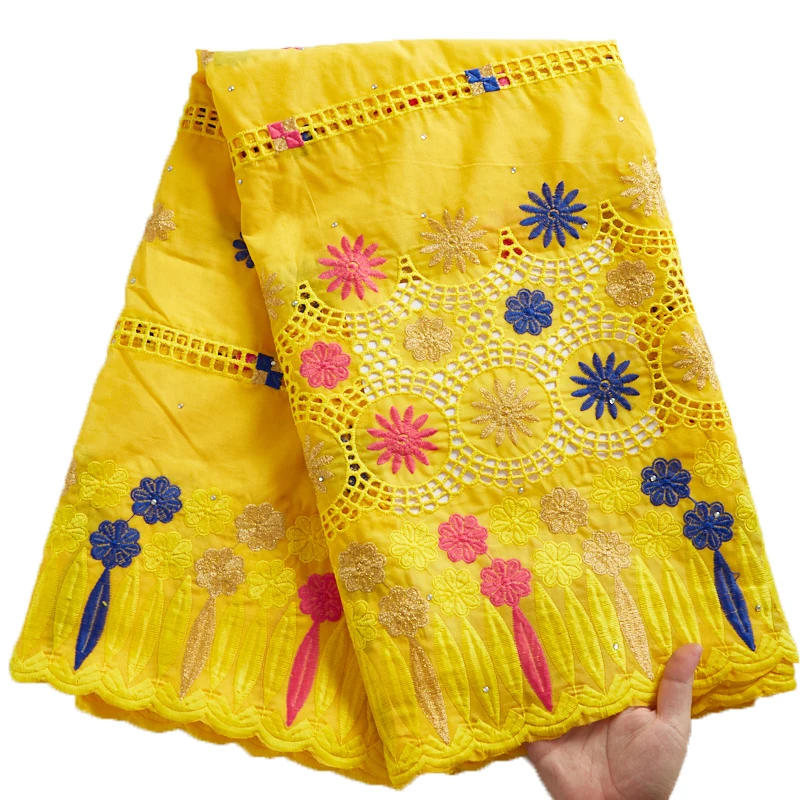 

SJD LACE Yellow African Cotton Fabric 2021 High Quality Embroidery Swiss Voile Fabric Nigerian Wedding Fabric Women Dress A 2291