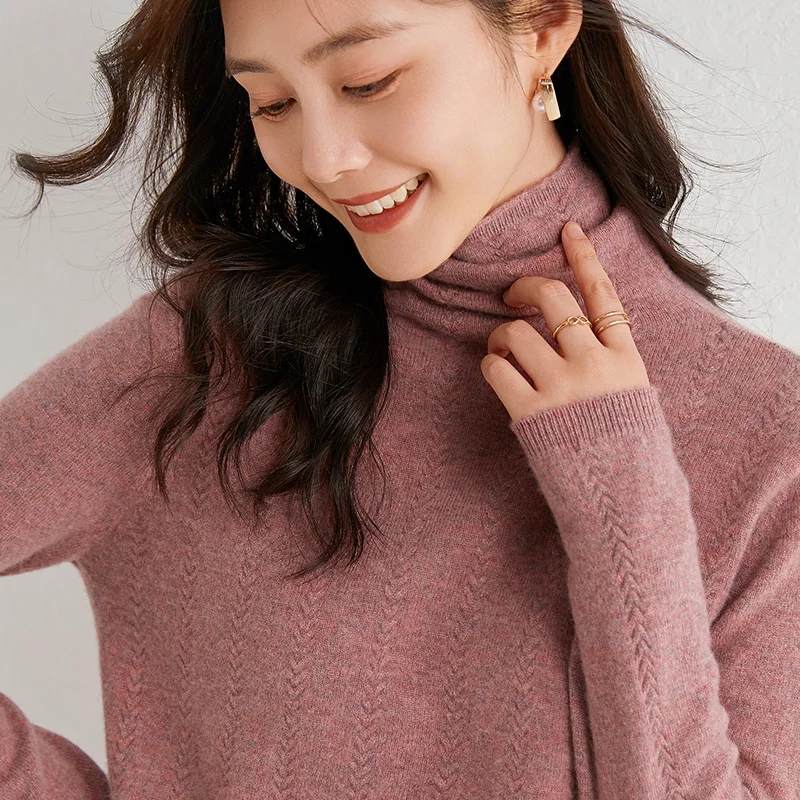 Свитер кашемировый однотонный с длинными рукавами и высоким воротом | Женская