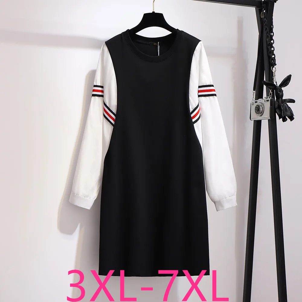Женское весенне осеннее платье размера плюс для женщин большие свободные