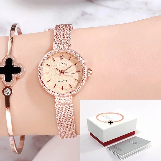Rosegold gold box GEDI, женские часы, лучший бренд, Роскошные,, розовое золото, для женщин, для девушек, женский браслет, часы, наручные часы, reloj mujer - Цвет: Rosegold gold box
