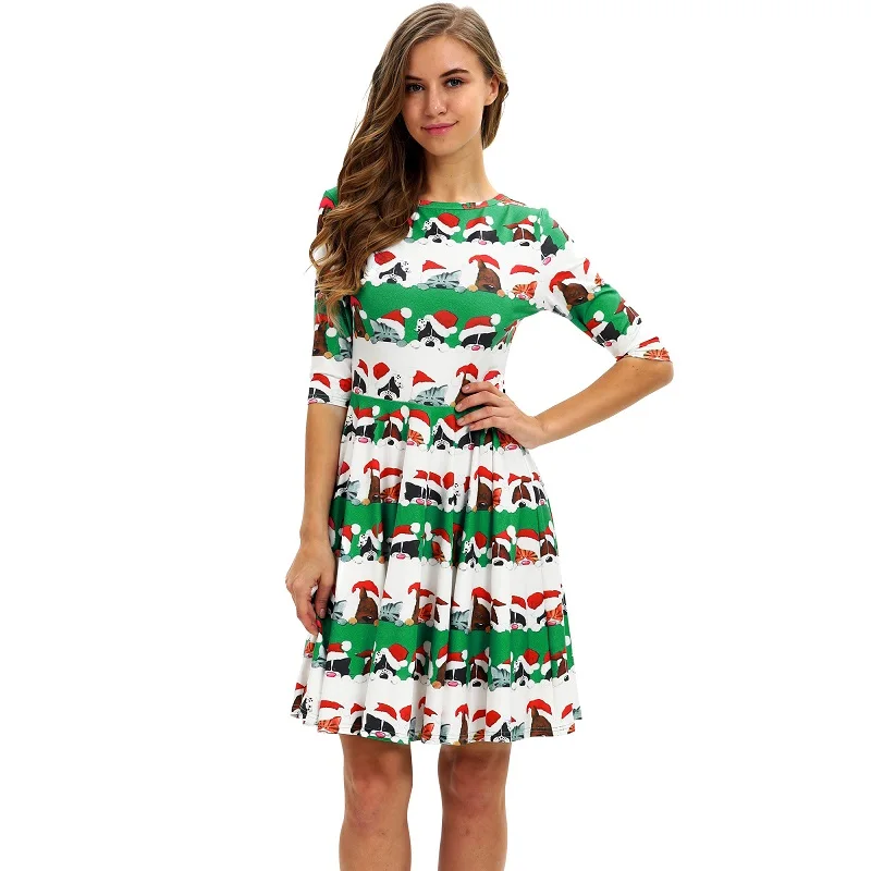 

Зима 2022, Рождество, новинка, женская Юбка До Колена, вязаное платье в уличном стиле с принтом на новый год, праздничное платье для праздника