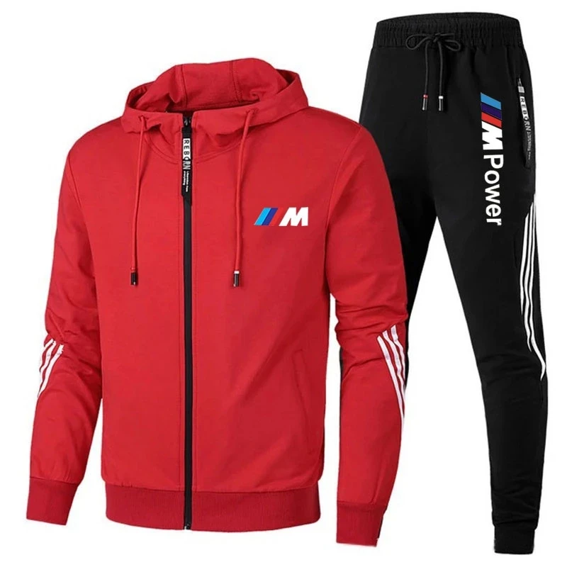 

2021 New Men's Sweatshirt Zipper Hoodie + Pants Two Pieces Casual BWM-POWER Logo Print Sportswear Men's Sportswear Gym Set