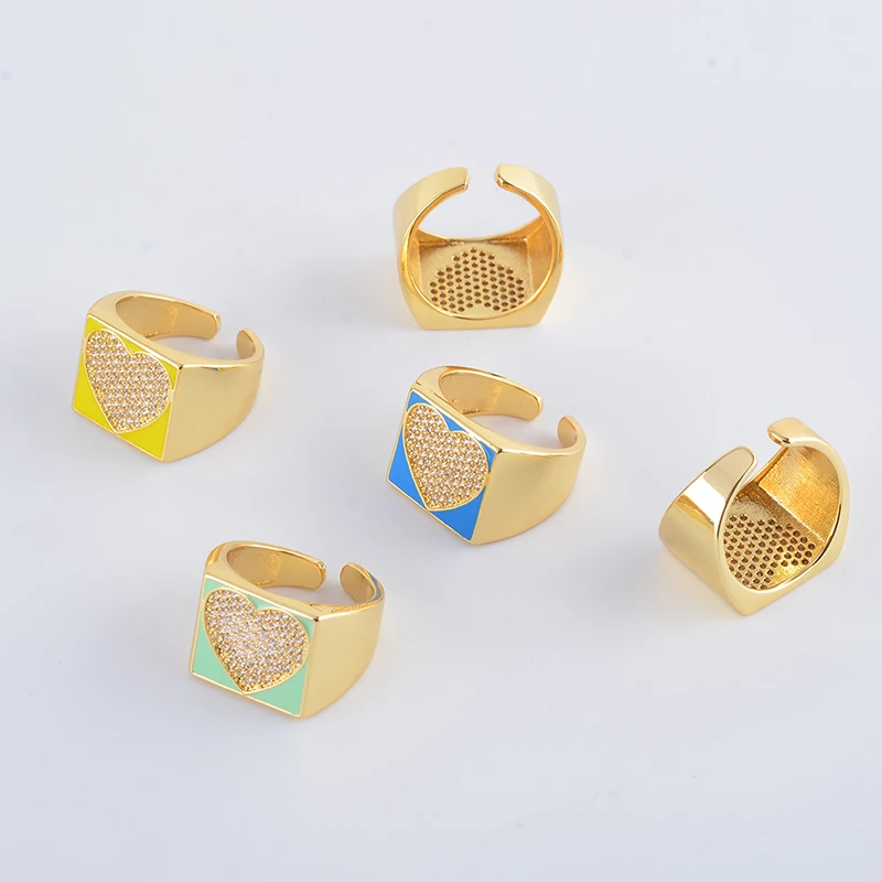 

KKBEAD Fashionable Enamel Rings For Women Cute Love Heart Rings CZ Zircon Stone Wholesale Jewelry Gift Top Quality Jewellery