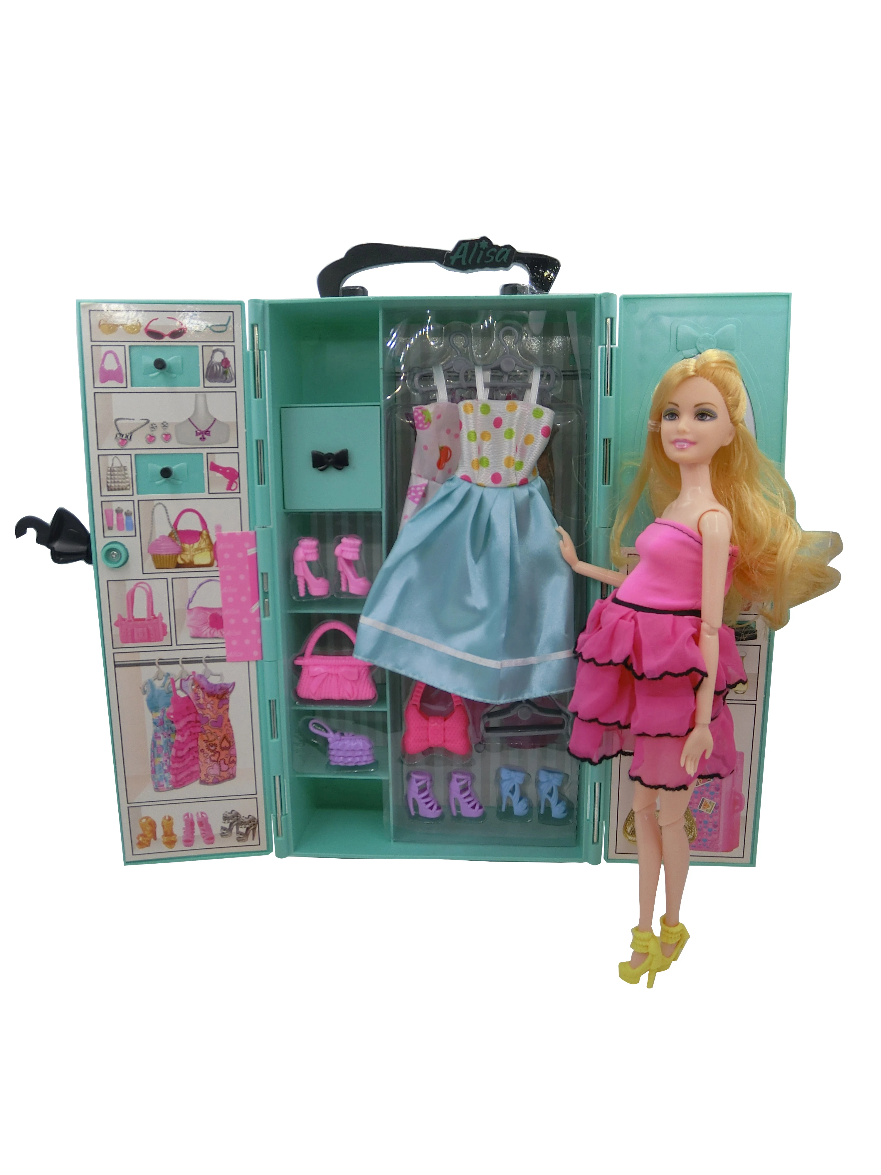 Fashion 73 Items/Set=Dollhouse Furniture Wardrobe +16 Clothes +10 Shoes +10 Hanger +10 Bags +26 Accessories For Barbie DIY Game