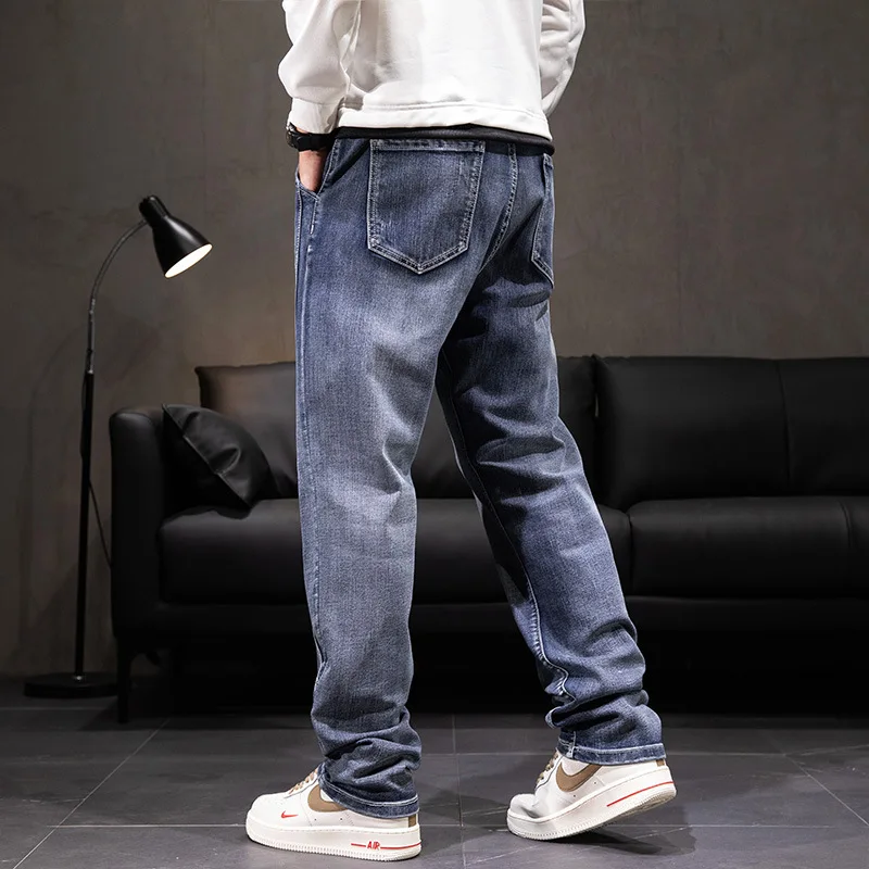 

Plus Size 44 Mens Jeans Tide Straight Loose Long Legs Denim Pants