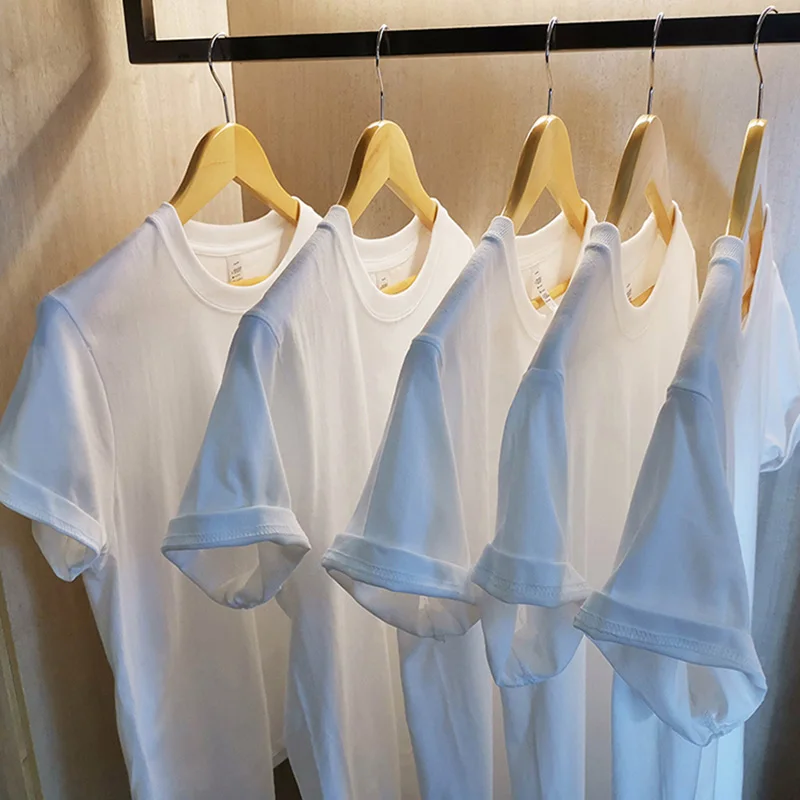 

200g American heavyweight pure cotton round neck bottoming T-shirt white short-sleeved t-shirt men and women loose summer