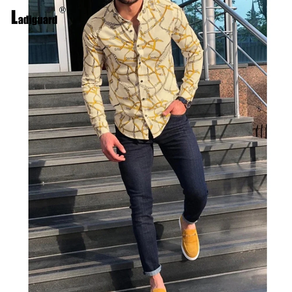 

Рубашка мужская с длинным рукавом, с принтом цепей, лето 2022