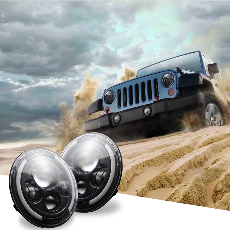

New7 дюймовый круглый 200 Вт светодиодный головной светильник Halo Угол Eyes DRL светодиодный фонарь сигнала поворота светильник для Jeep Wrangler JK Пригл...