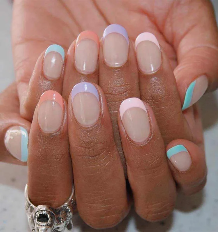 

24pcs Candy Colors Nail Patch Round Head Glue Type Removable Super Short Paragraph Fashion Manicure False Nail Patch TO