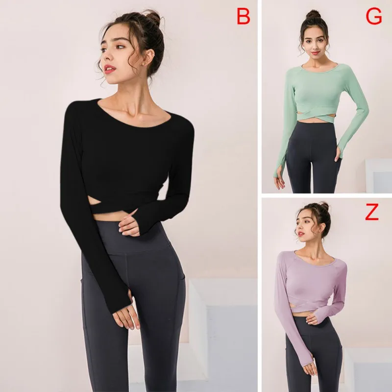 

Women's Long-sleeved Quick-drying Fitness Yoga Clothes Skinny Solid Color Running Knitted T-Shirts Elastic Casual Shirt
