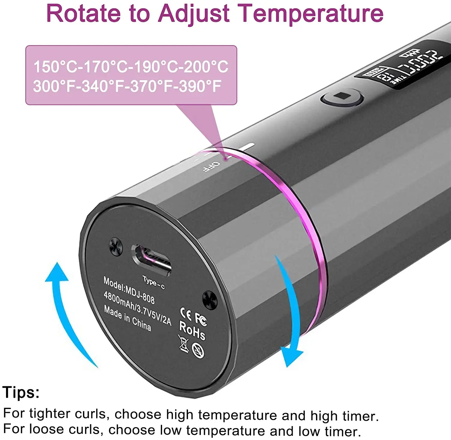 

Automatic Curling Iron Wireless LCD Rechargeable Waver Tongs Hair Heating Ceramic Hot Tools Adjustable Portable Hair Styler Roll