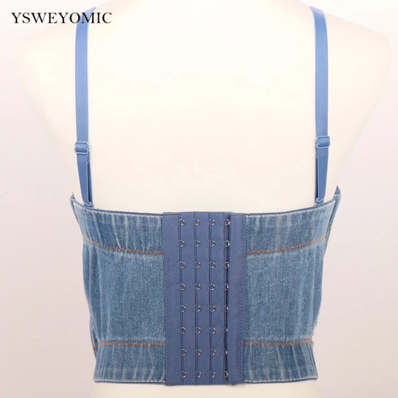 2021 Performance Costume Handmade Floral Beads Bustier Party Night Club Shiny Crop Top Denim Tank Tops Jeans Vest Bra For Stage