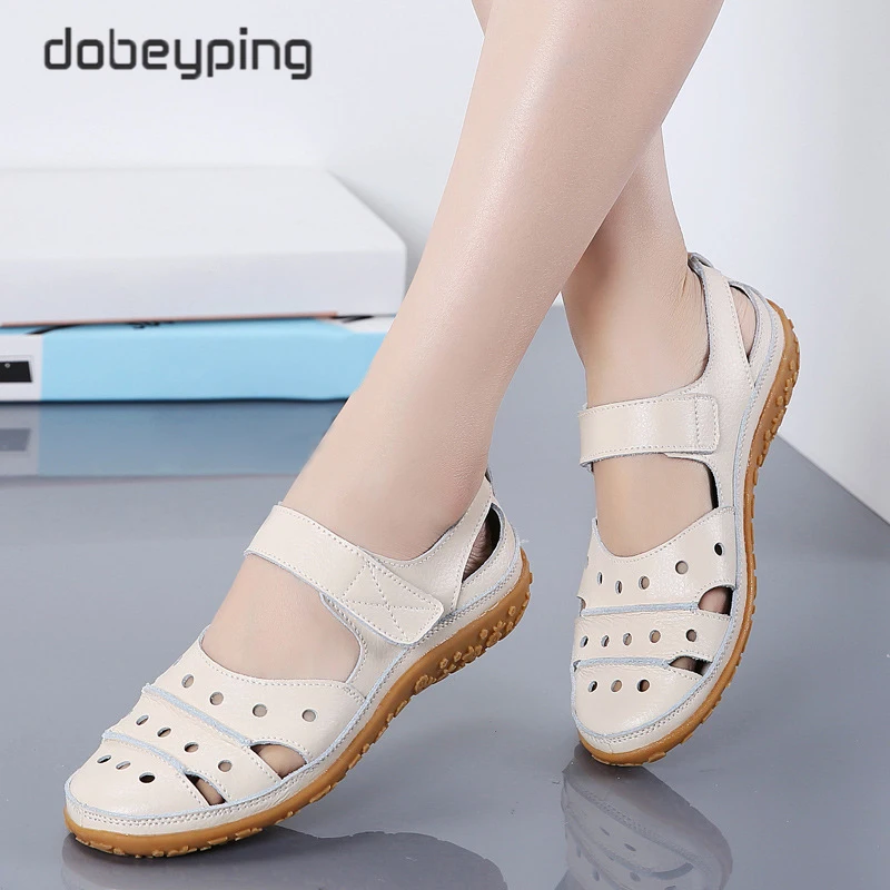 Сандалии dobeyping женские с перфорацией дышащие туфли из натуральной кожи плоская