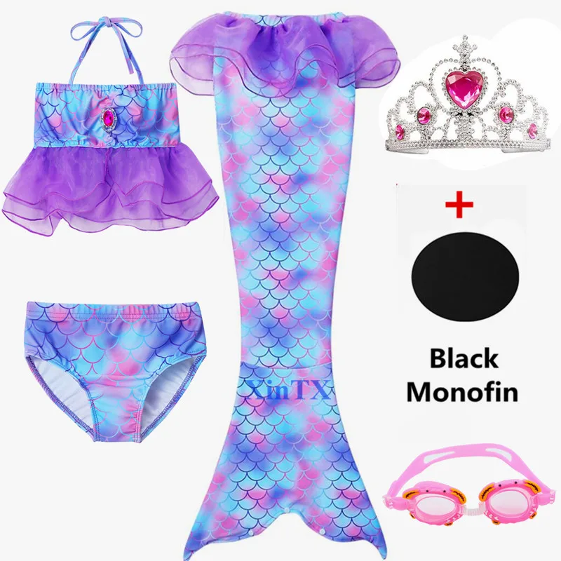 Новинка! 2019 хвосты маленькой русалки с черным монофоническим купальным костюмом