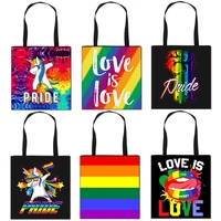 pride lgbt love is love fashion shoulder bag love wins lesbian gay handbag women canvas shopping bags travel bag casual tote