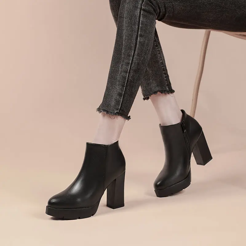 

Sexy Women Boots Winter Plus Velvet Woman Shoe Fashion Female Breathable High heels side zipper women's shoes Light Black Boots