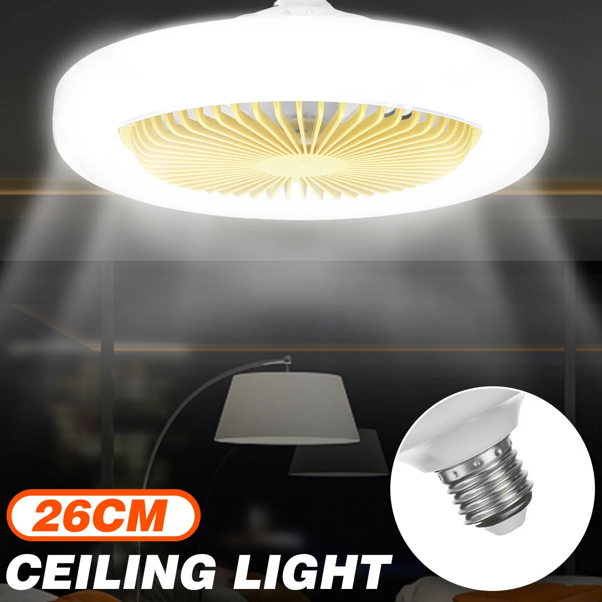 

26CM 220V LED Ceiling Fan Lamp Modern Minimalist E27 Ceiling Lamp three-gears Adjustment Living Room Lamp Round Fan Light
