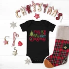 Костюмы для младенвечерние, вечернее платье, мой первый Рождественский черный комбинезон для малышей, комбинезоны для новорожденных, забавные детские комбинезоны