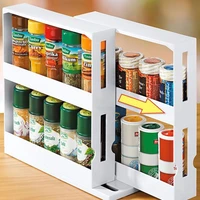 2 ply rotatable spice jar storage rack kitchen organizer push pull fridge storage shelves organizer slide cabinet seasoning rack
