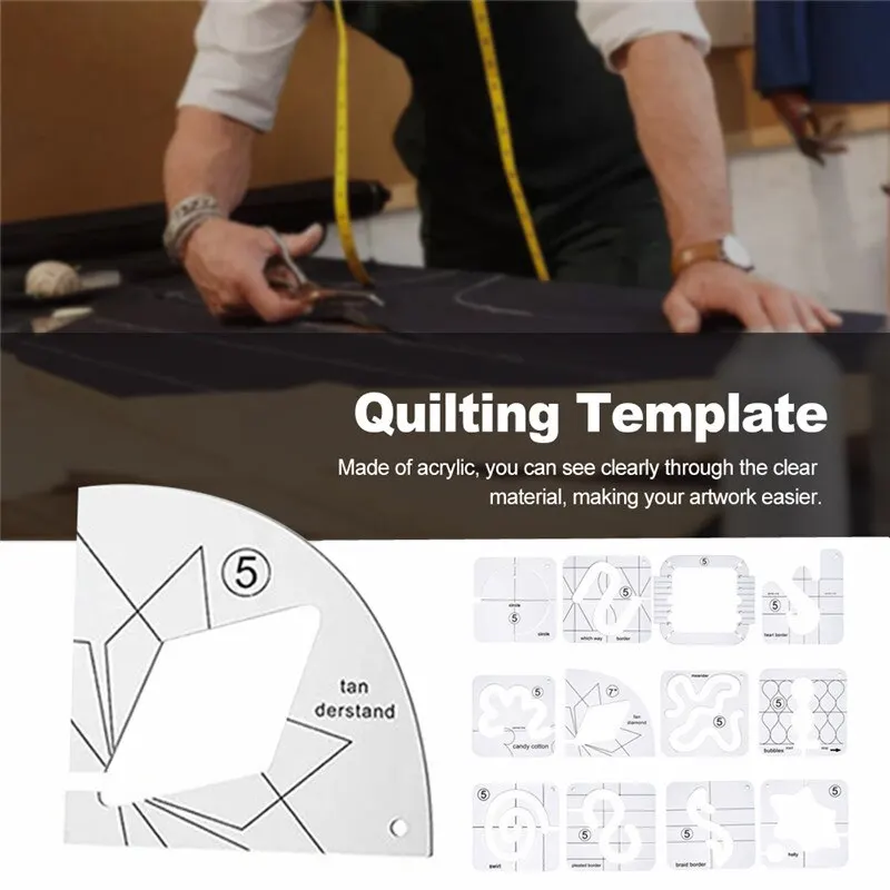 

12pcs Professional Multifunctional Ruler Transparent Domestic Acrylic Free Motion Sewing Machine Quilting Template Set Portable