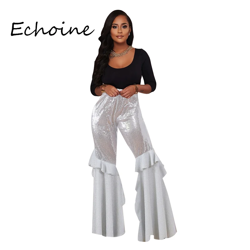 Модные брюки с блестками брюки-клеш в стиле пэчворк длинные женские спортивные