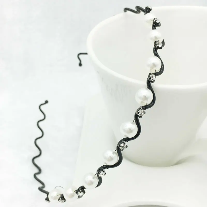 Женская повязка на голову с жемчугом и кристаллами для девушек элегантная обруч