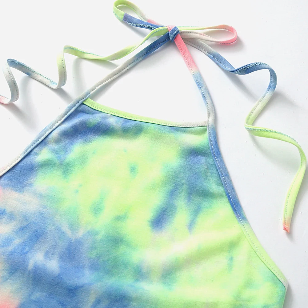 

2Pcs/Set print sexy tank top biker shorts 2 two piece set summer women tracksuit crop tops streetwear Tie Dye Halter Suit 2020