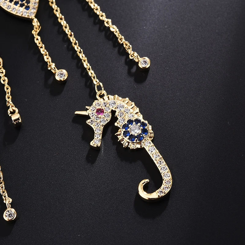 Асимметричные Длинные серьги с кисточками в виде рыбки морской лошади морские