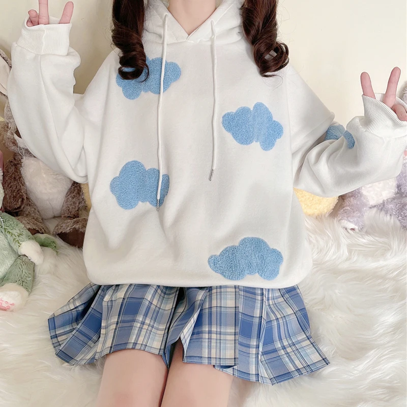 

Harajuku Sweatshirt Kawaii Cute clouds Print Hoodies Women Korean Style y2k Oversized hoodie Streetwear Long Sleeve Pullovers