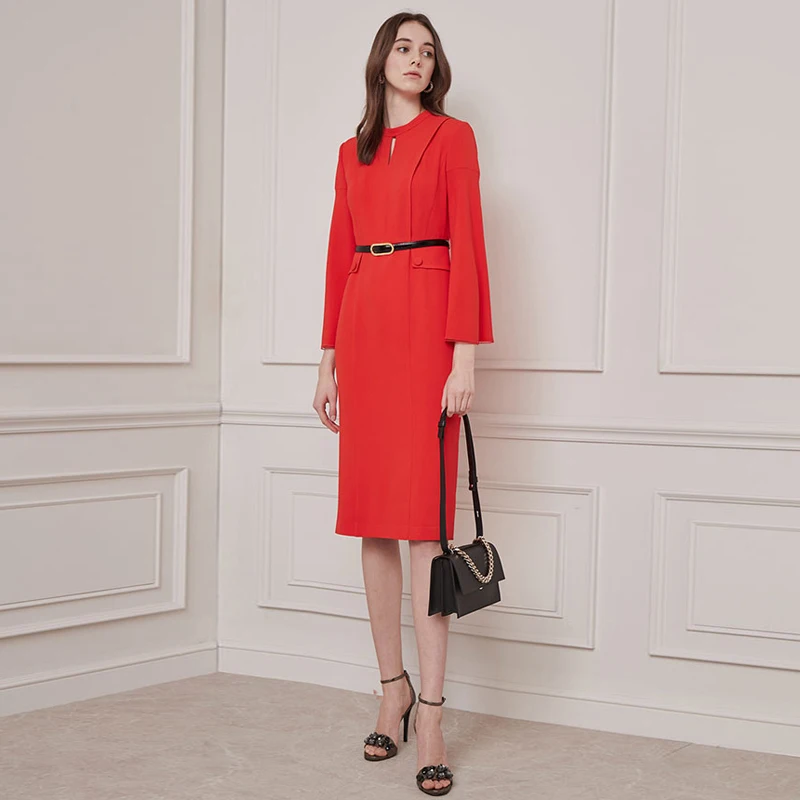 

Fashion Summer High-quality New Women's Dress Retro Long-sleeved Sexy Workplace Ladies Black Elegant Bodycon Midi Dress